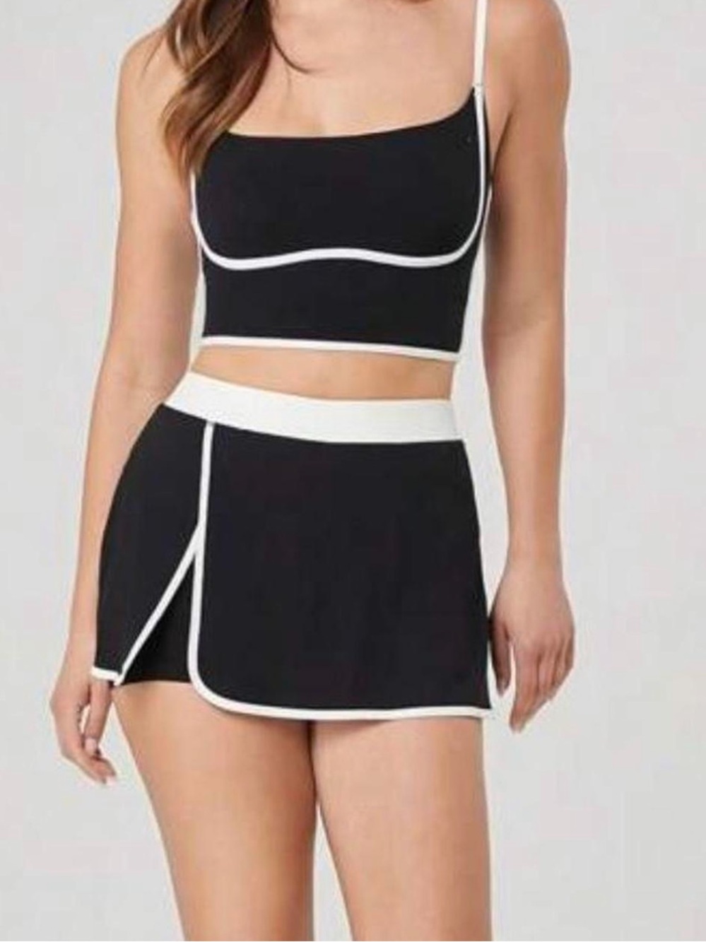 Black and White Two-Piece Crop Top & Skort Set